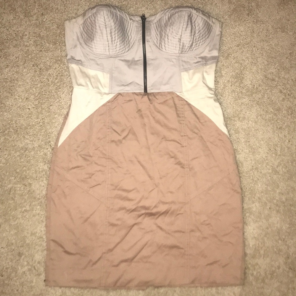 Strapless nude color blocked dress